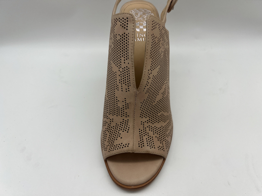 Brązowo-beżowe buty ze skóry zamszowej Open Toe Round Toe Sandały na obcasie