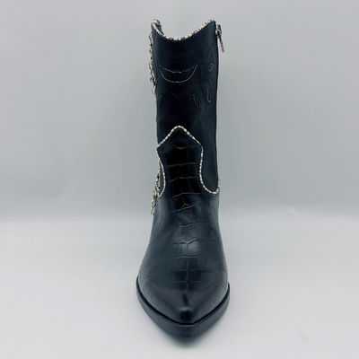 SGS ROHS Damskie skórzane buty sukienka Miękka skóra nappa Czarne buty do kostki z nadrukiem krokodyla