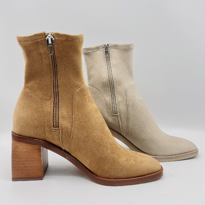 Wygodne damskie buty sukienka / Office Tan Zamszowe botki damskie