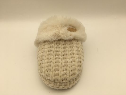 Pomarańczowe damskie zimowe ciepłe kapcie Miękkie płaskie kapcie z plecioną cholewką / podszewką z polaru