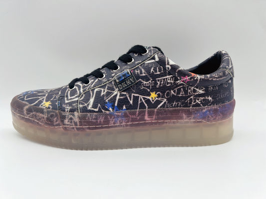 Sky Print Damskie skórzane sznurowane buty na co dzień Czarne antypoślizgowe