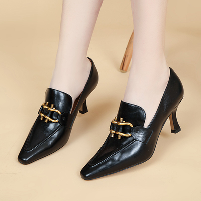 Czarno-białe damskie wygodne buty wsuwane, miękkie buty ze skóry bydlęcej SGS