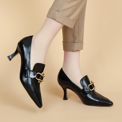 Czarno-białe damskie wygodne buty wsuwane, miękkie buty ze skóry bydlęcej SGS