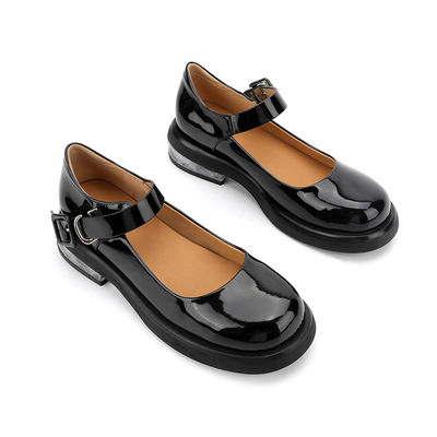 Wygodne czarne buty damskie z prawdziwej skóry Okrągła głowa Mary Jane Niskie obcasy