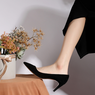 Cienkie Obcasy Pointed Toe Skórzane Buty. 8 cm czarne buty damskie