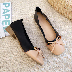 Damskie Nude Comfort Pump Colorblock Płaskie Buty, Modne Skórzane Bow Mieszkania