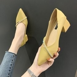 Nowy projekt wiosna modne szpiczaste pojedyncze buty damskie obuwie skórzane 4cm Kwadratowy obcas damskie eleganckie buty biurowe
