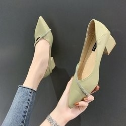 Nowy projekt wiosna modne szpiczaste pojedyncze buty damskie obuwie skórzane 4cm Kwadratowy obcas damskie eleganckie buty biurowe