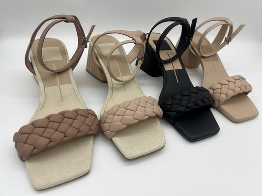 Tan tkane damskie miękkie skórzane sandały Peep Toe z metalową klamrą