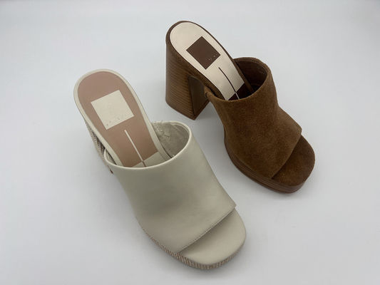 Wygodne damskie skórzane buty do sukienki ODM Brązowe sandały na obcasie z otwartymi palcami