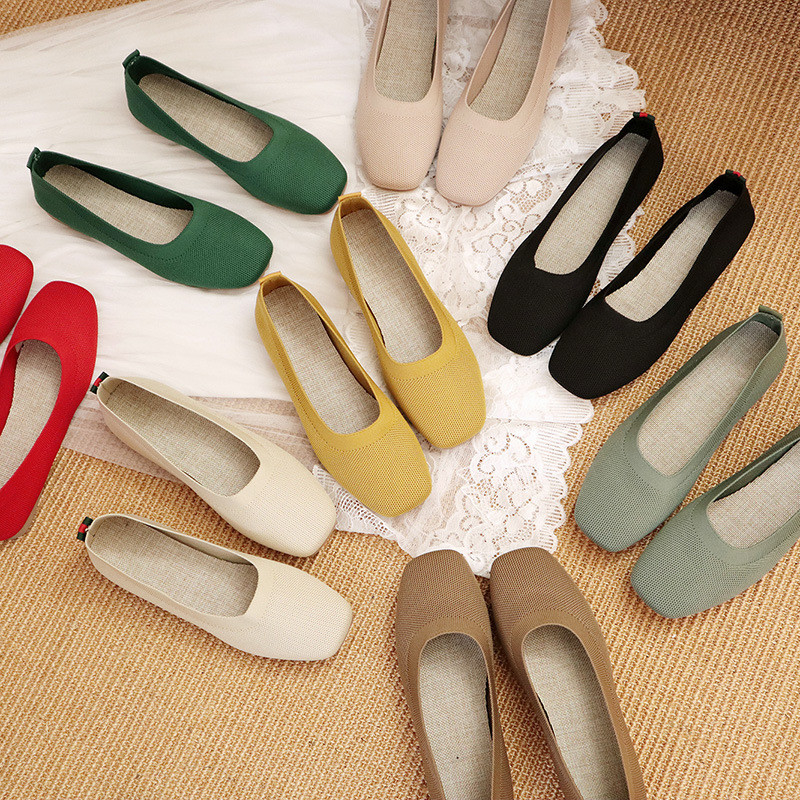 Knitted round head Flat-bottomed Daily All-match Women's Loafers Lady Shoes Women Flats Shoes