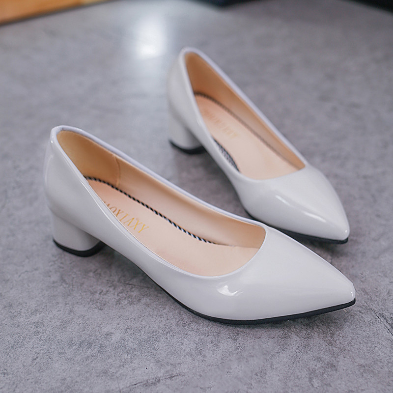 Wiosenne szpiczaste damskie buty na wysokim obcasie 4 cm Skórzane czółenka Biuro biznesowe Niski obcas damski