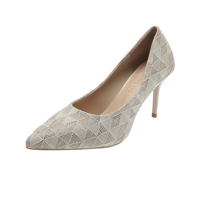 damskie buty na wysokim obcasie z koronkowym nadrukiem letnie lekkie pojedyncze buty płytkie usta szpilki dla kobiet elegancki but na wysokim obcasie
