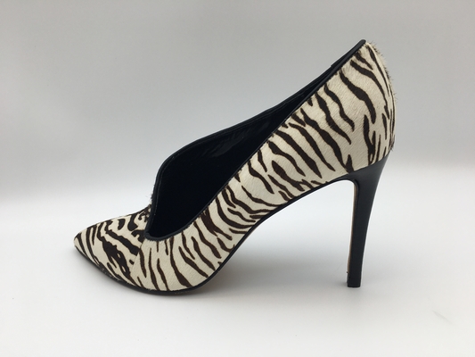 Zebra wzór szpilki Damskie buty sukienka, miękka dwukolorowa skóra nappa, szpiczasty nosek z cholewką w kształcie litery V