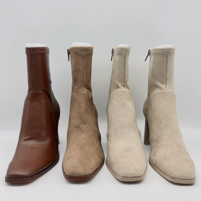 Off White Womens Leather Dress Boots Soft Tan Wodoodporne skórzane botki