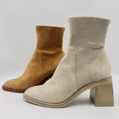 Wygodne damskie buty sukienka / Office Tan Zamszowe botki damskie