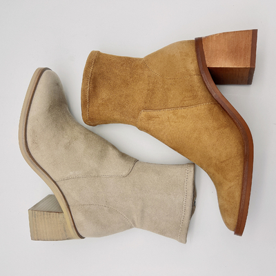 Wygodne damskie buty sukienka / Office Tan Zamszowe botki damskie