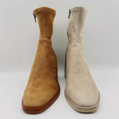 Wygodne damskie buty sukienka / Office Tan Zamszowe botki damskie