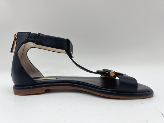 Damskie czarne płaskie buty z paskiem w kształcie litery T Peep Toe Soft Nappa Prawdziwa skóra Retro rzymskie sandały