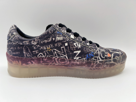 Sky Print Damskie skórzane sznurowane buty na co dzień Czarne antypoślizgowe