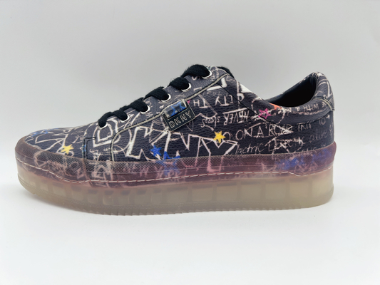 Sky Print Damskie skórzane sznurowane buty na co dzień Czarne antypoślizgowe