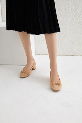Tan Damskie buty rekreacyjne Miękka skóra Buty na obcasie 2 cm z kokardką na górze